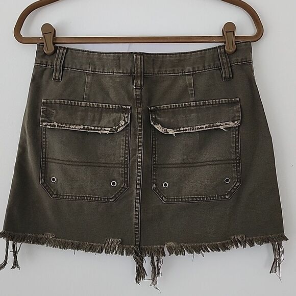 Free People Tahini Green Denim Canvas Frayed Hem Mini Skirt 27 (box12) - Picture 6 of 11